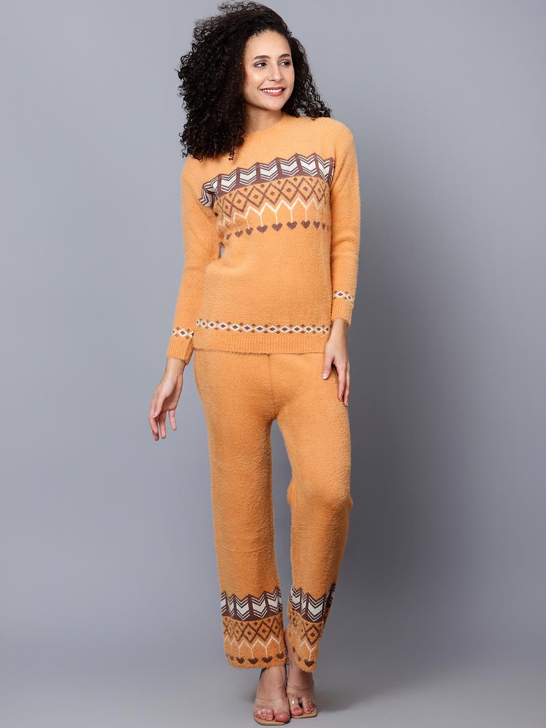 

Chemistry Fair Isle Printed Top With Trousers, Orange
