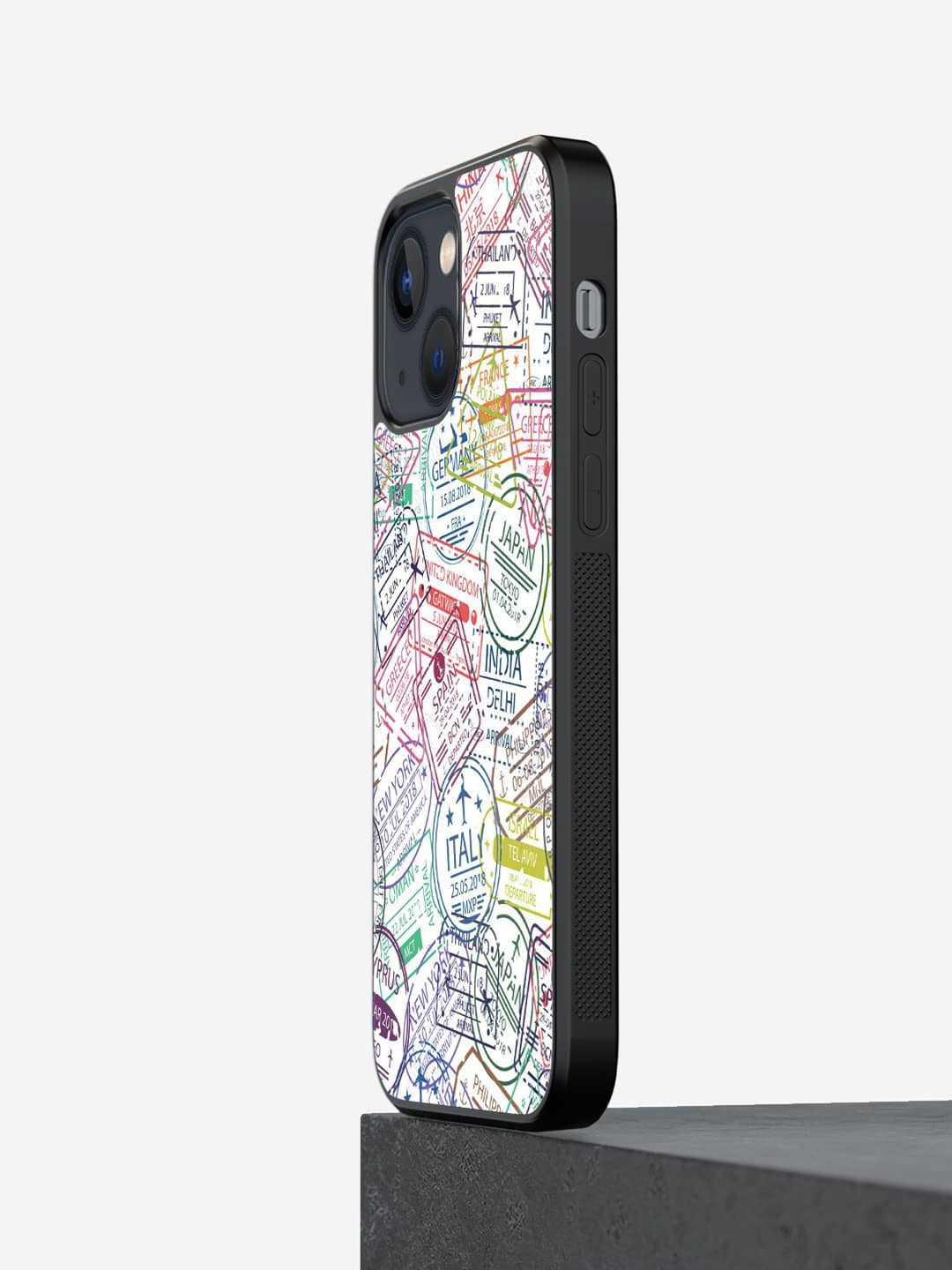 

macmerise Immigration Stamps Printed iPhone 13 Mini Phone Bumper Case Cover, White
