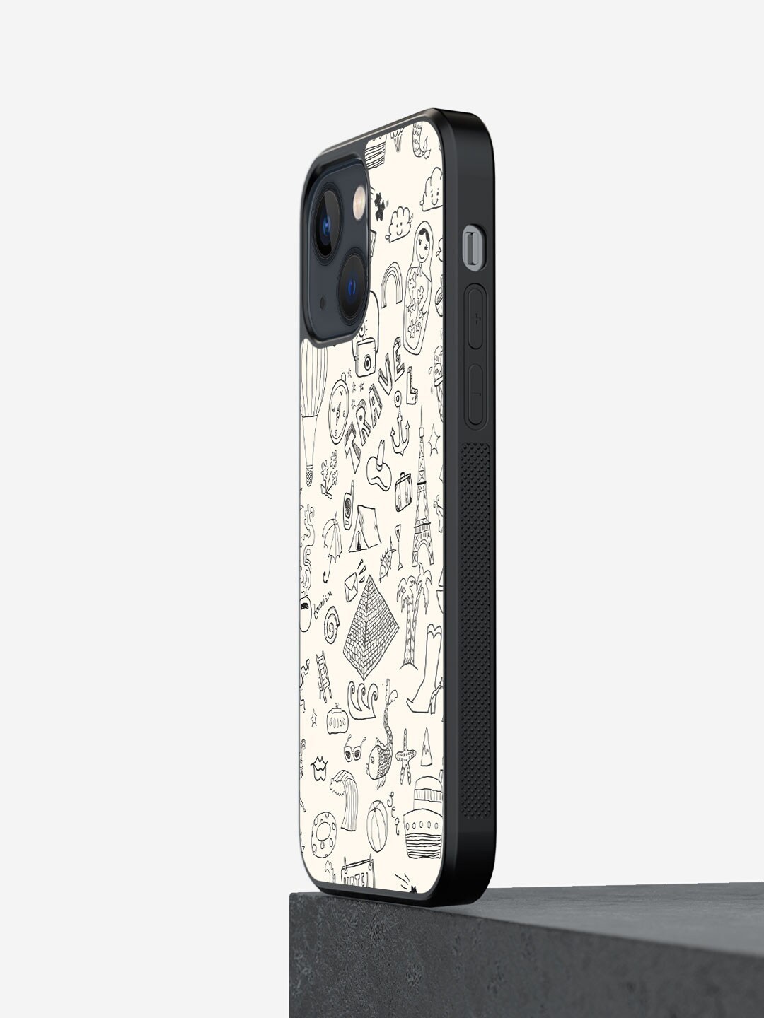 

macmerise Travel Doodle Printed iPhone 13 Bumper Cover, White