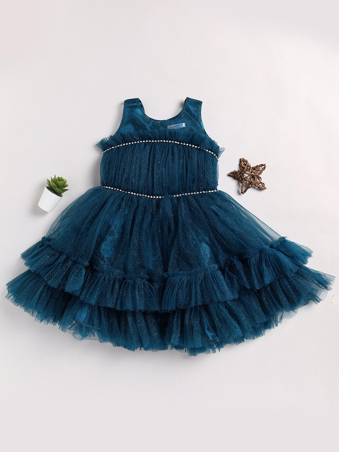 

Toonyport Girls Embellished Net Fit & Flare Dress, Blue
