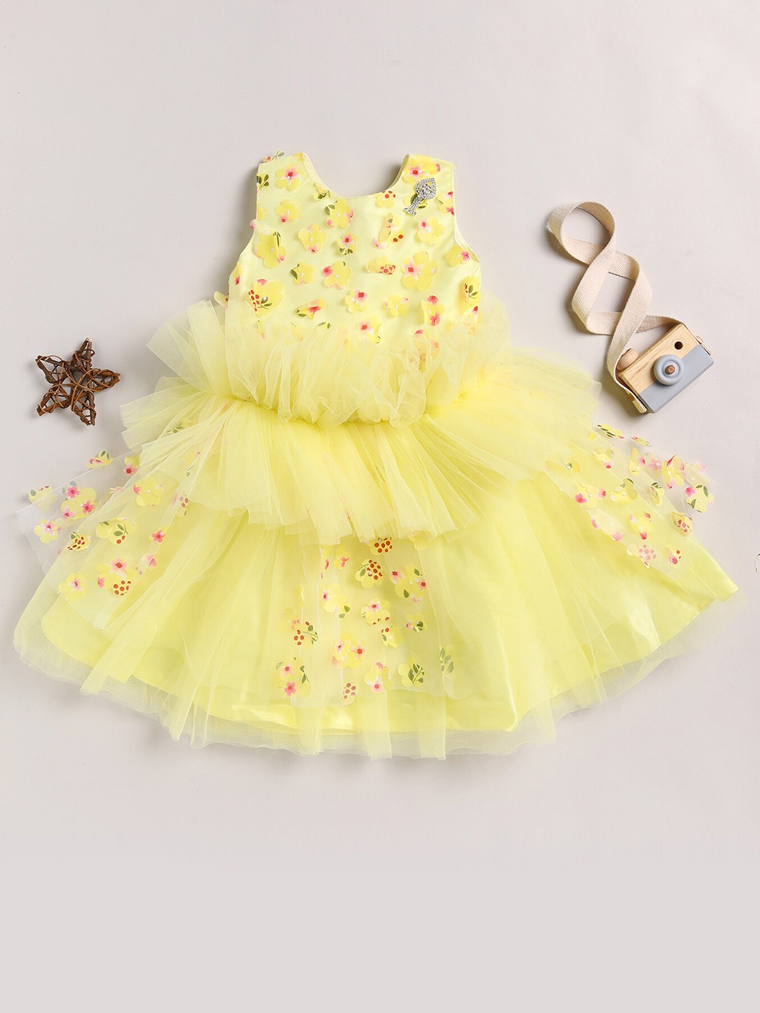 

Toonyport Girls Embellished Net Fit & Flare Dress, Yellow