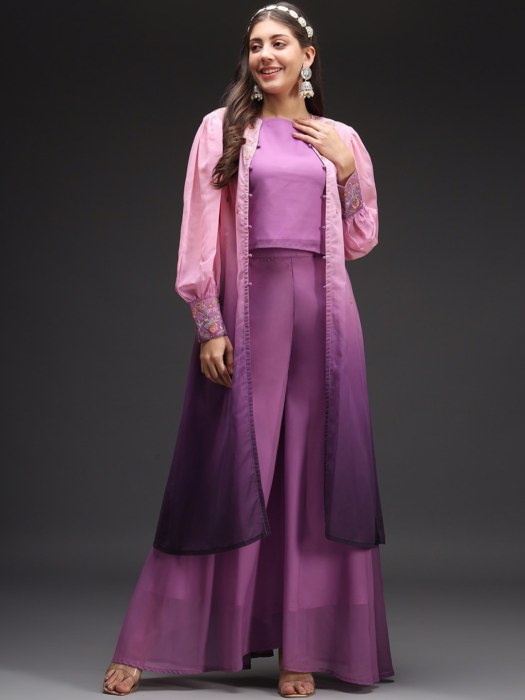

HEEPOSH Ombre Crop Top & Palazzo With Shrug, Purple