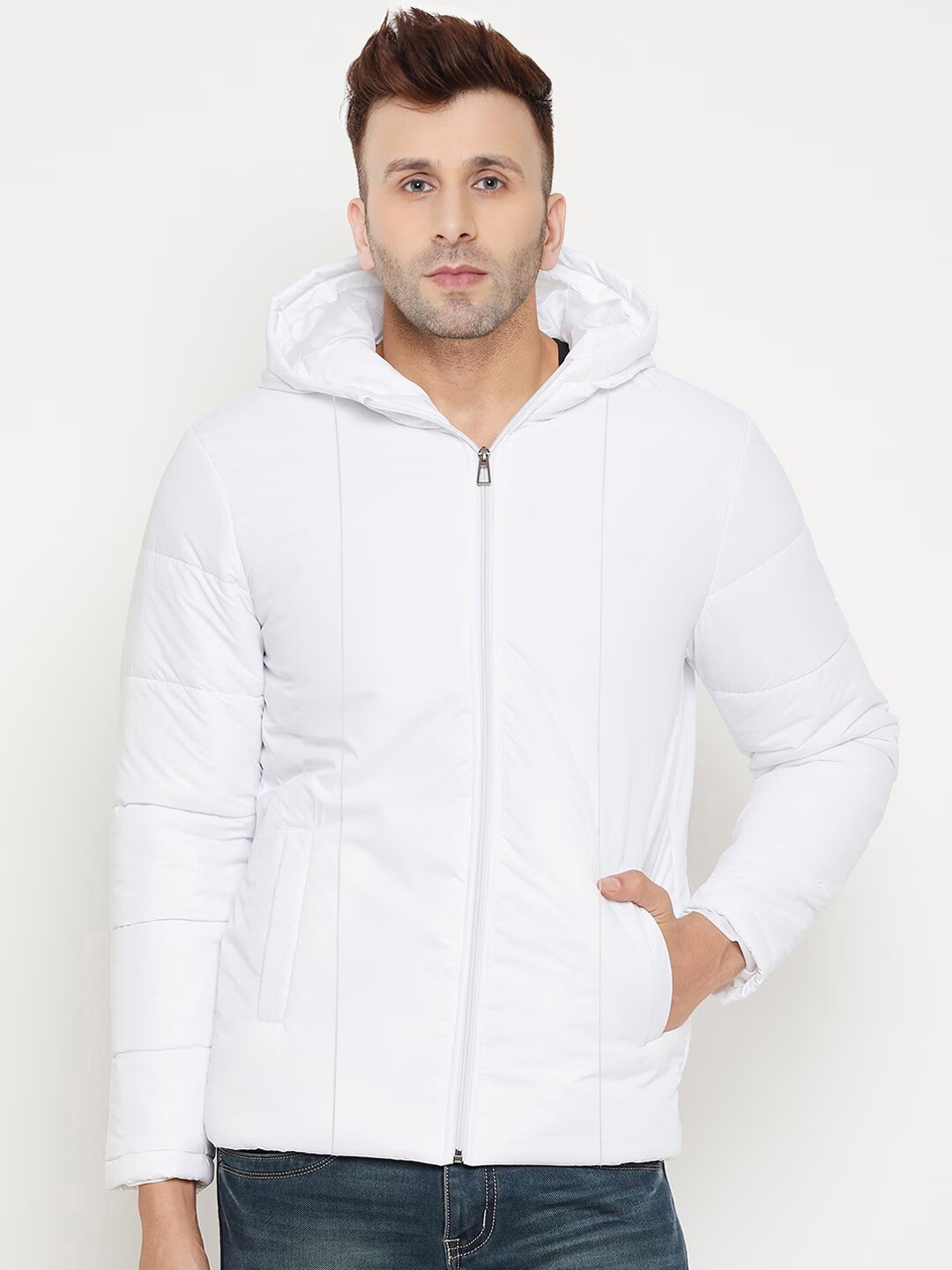 

9ty3ree Hooded Neck Long Sleeve Zip Detail Insulator Padded Jacket, White