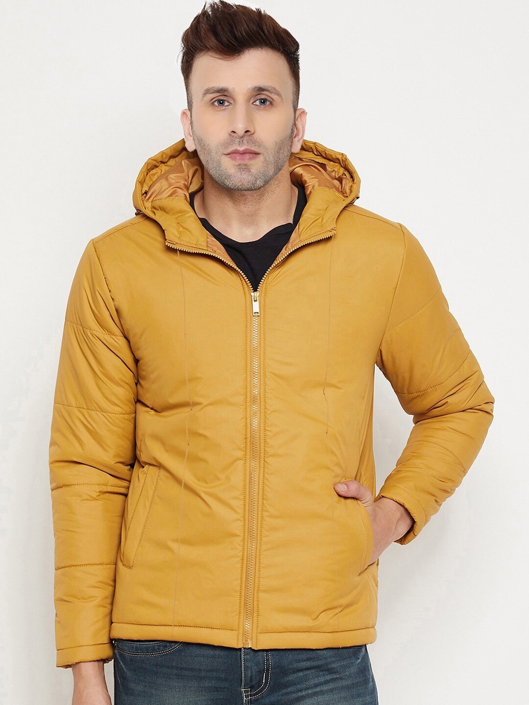 

9ty3ree Hooded Neck Long Sleeve Zip Detail Insulator Padded Jacket, Mustard
