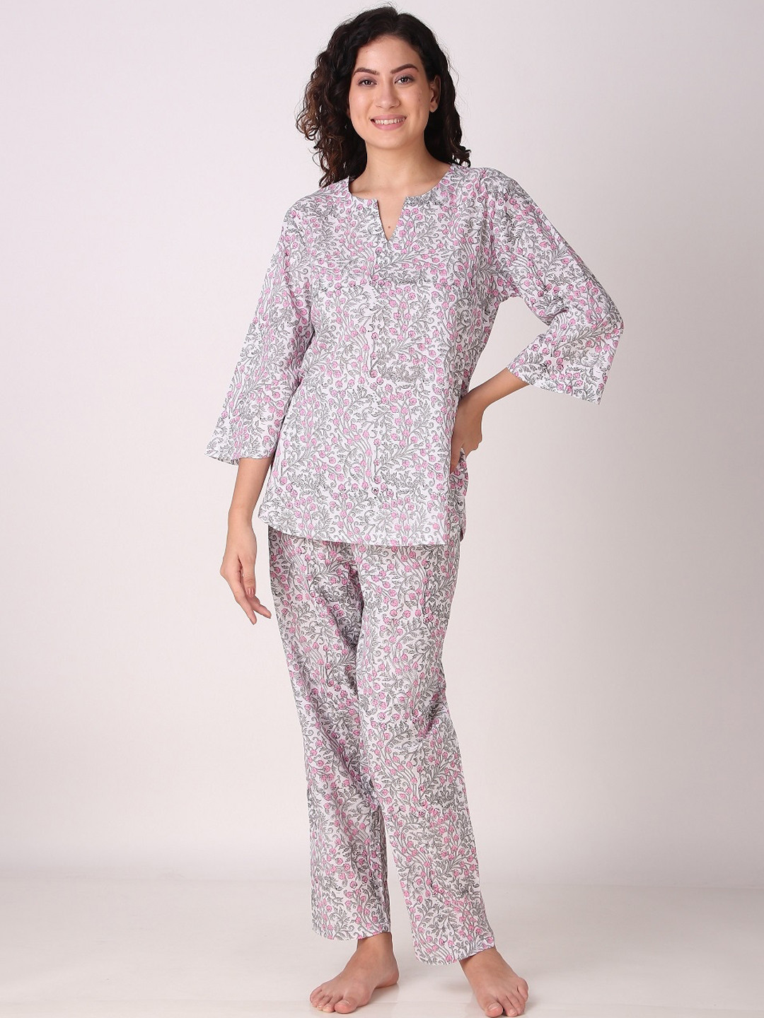

Masha Floral Printed Pure Cotton Night Suit, Pink