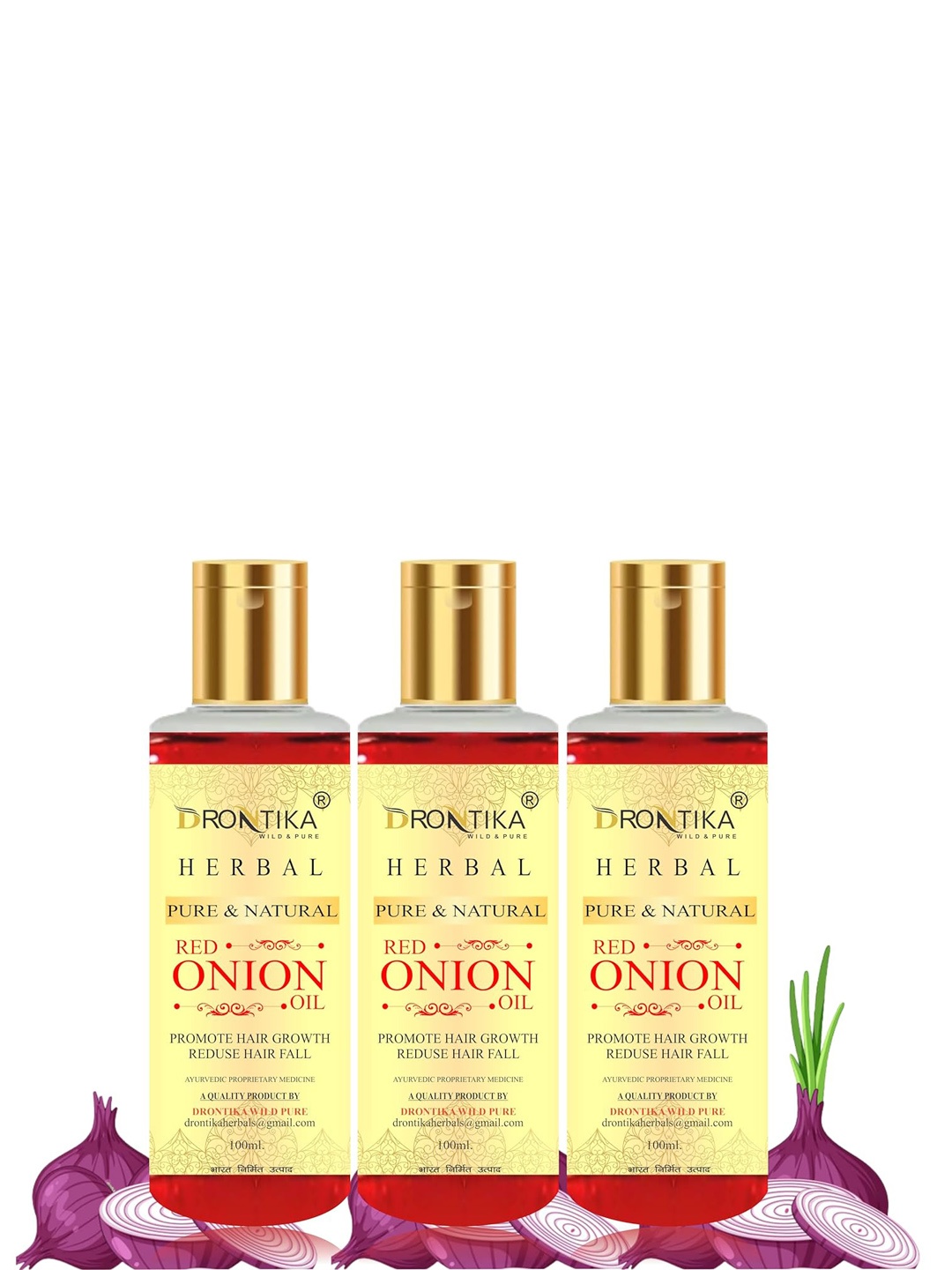 

DRONTIKA Set of 3 Herbal Pure & Natural Red Onion Oil - 100ml Each, Beige