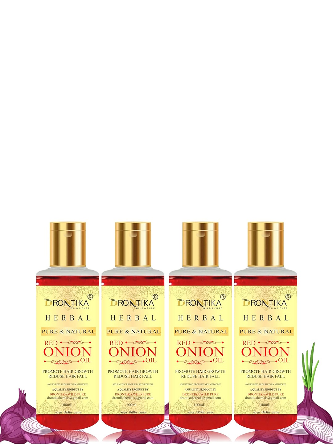 

DRONTIKA Set Of 4 Herbal Pure & Natural Red Onion Oil - 100ml Each, Yellow