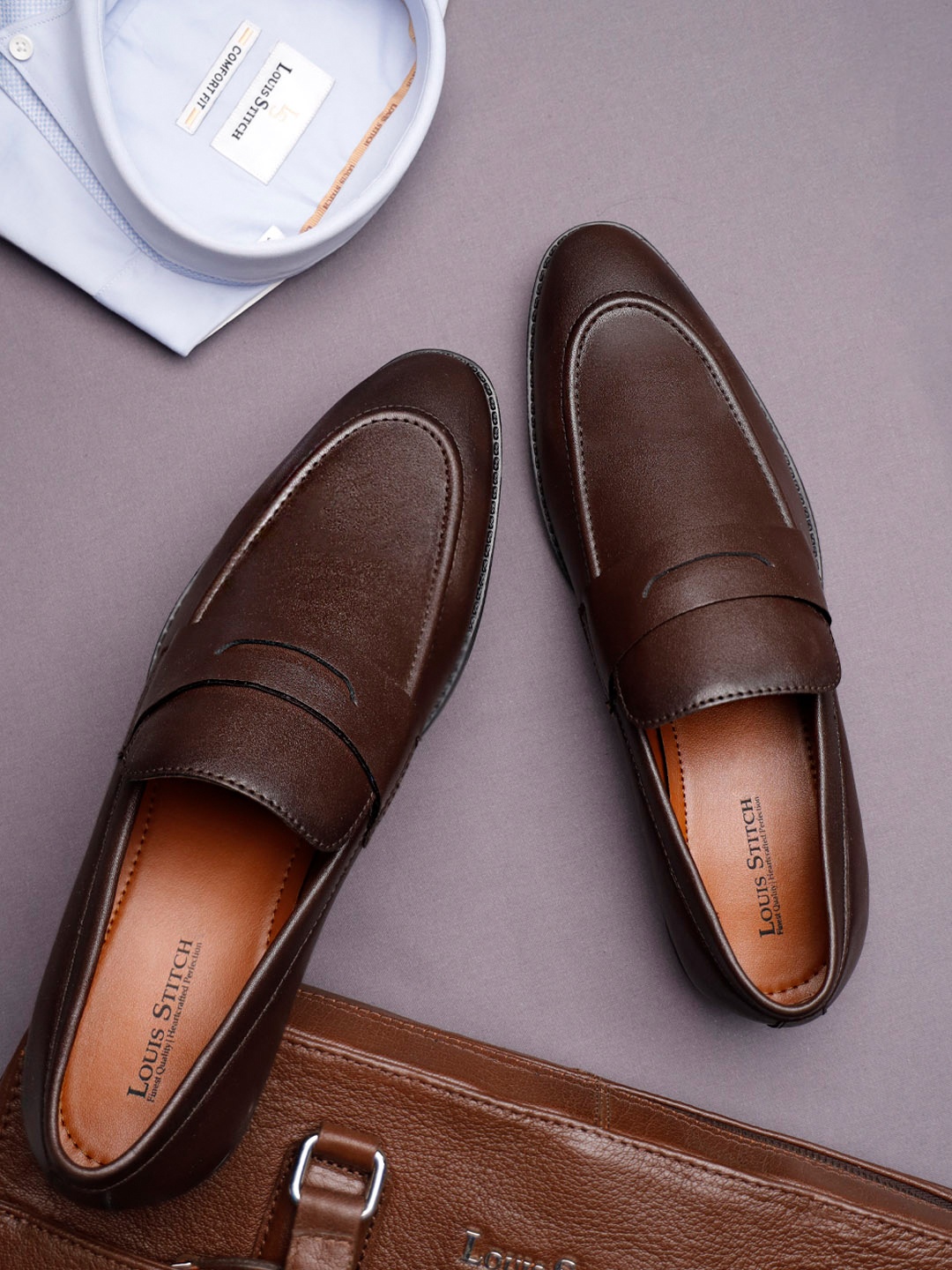 

LOUIS STITCH Men Brunette Brown Formal Slip-On Mocassin Shoes