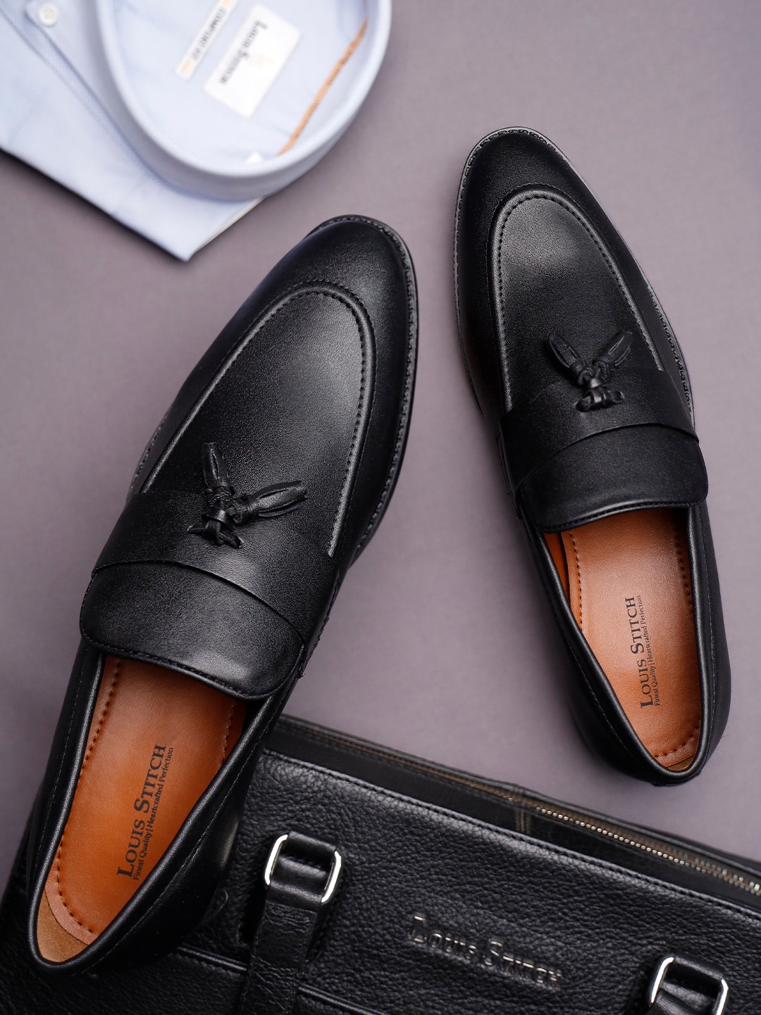 

LOUIS STITCH Men Formal Slip On Tassel Moccasin Shoes, Black