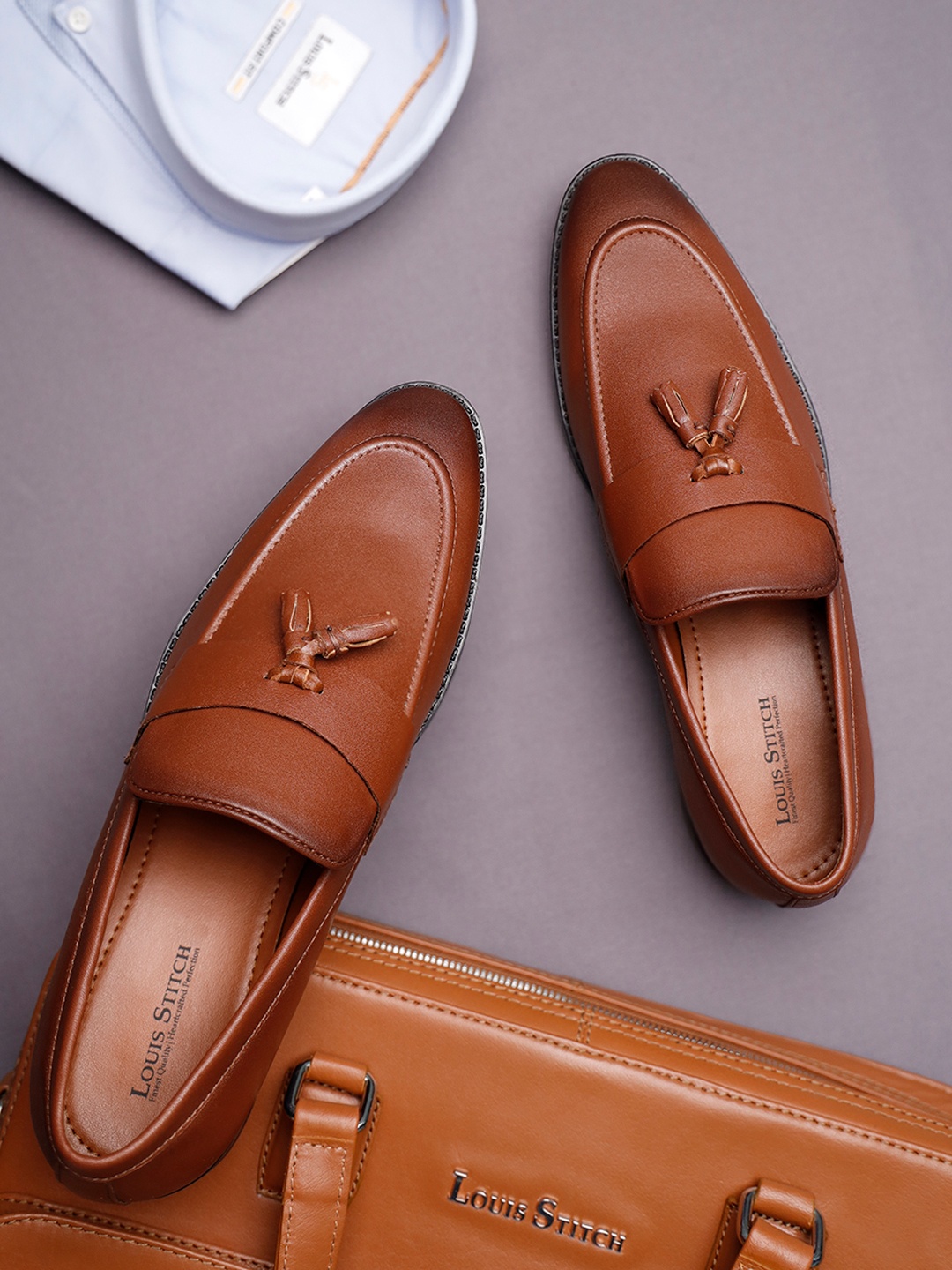 

LOUIS STITCH Men Formal Slip On Tassel Moccasin Shoes, Tan