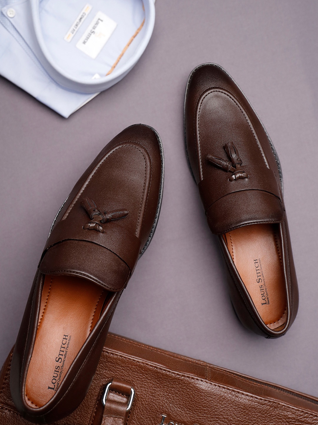 

LOUIS STITCH Men Formal Slip On Tassel Moccasin Shoes, Brown