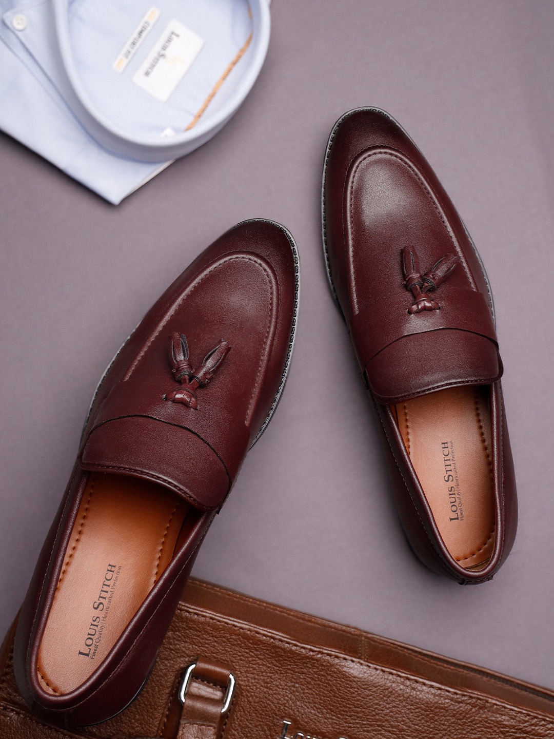 

LOUIS STITCH Men Formal Slip On Tassel Moccasin Shoes, Maroon