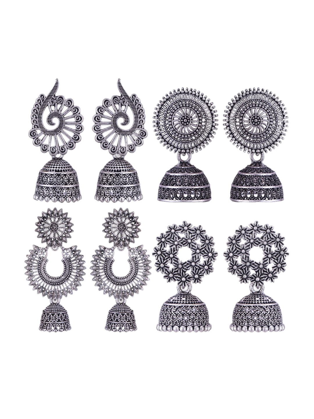 

MEENAZ Set Of 4 Stainless Steel Silver-Plated Dome Shaped Jhumkas