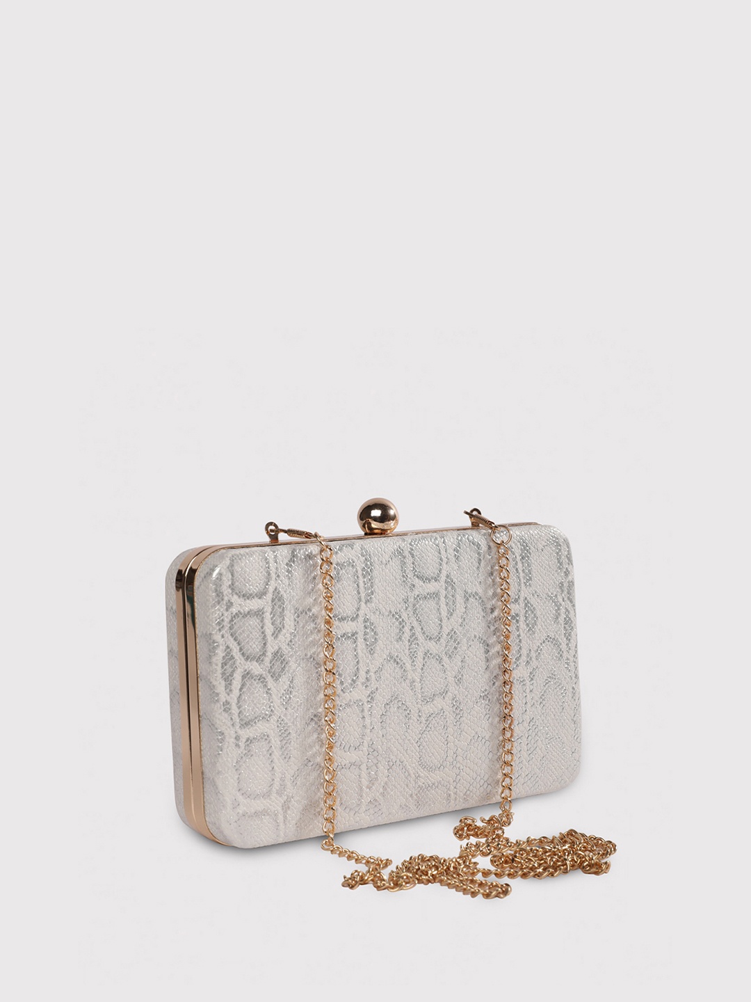 

Caprese Textured Box Clutch With Shoulder Strap, Silver