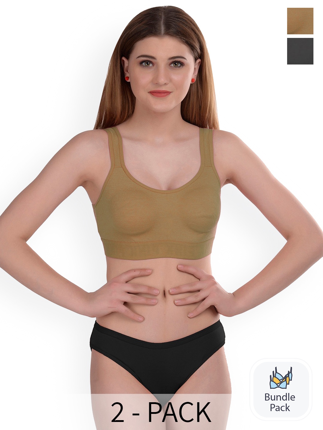 

AROUSY Pack of 2 Cotton Lingerie Set, Olive
