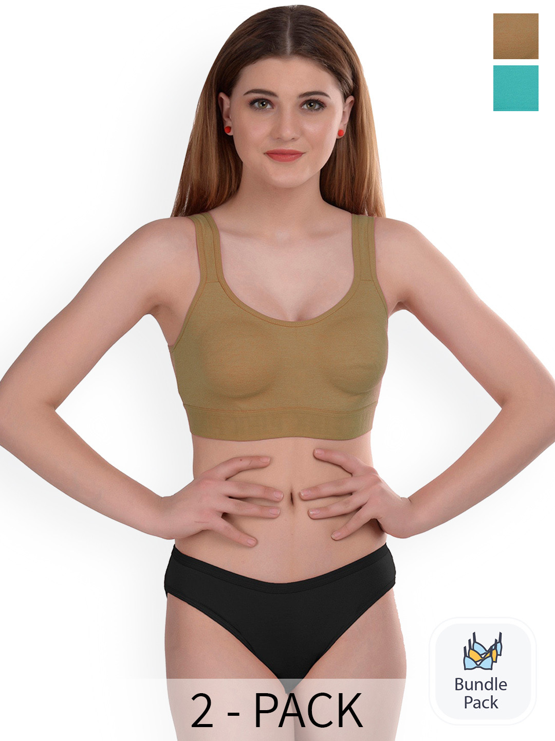 

AROUSY Pack Of 2 Cotton Lingerie Set, Brown