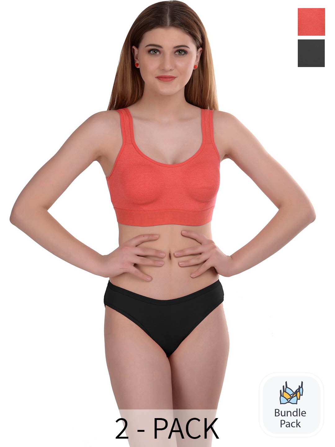 

AROUSY Pack Of 2 Cotton Lingerie Set, Coral