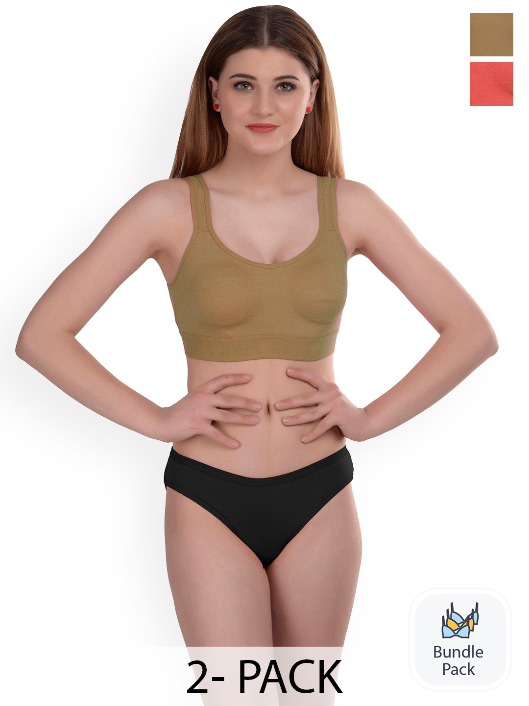 

AROUSY Pack Of 2 Cotton Lingerie Set, Brown