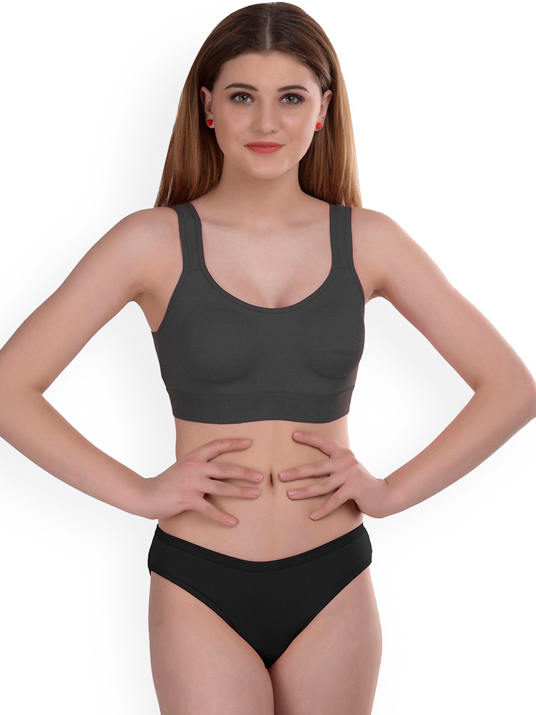 

AROUSY Cotton Briefs Lingerie Set, Black