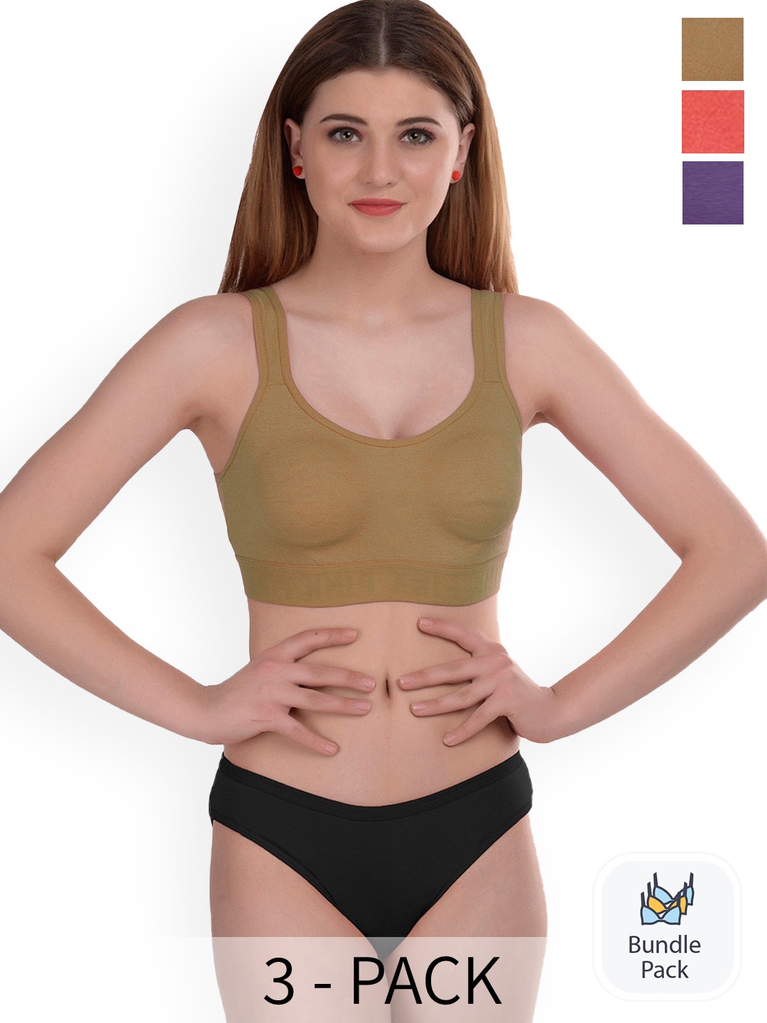 

AROUSY Pack of 3 Cotton Briefs Lingerie Set, Brown