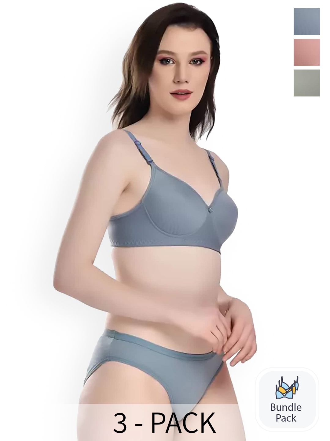 

AROUSY Pack Of 3 Cotton Lingerie Sets, Blue