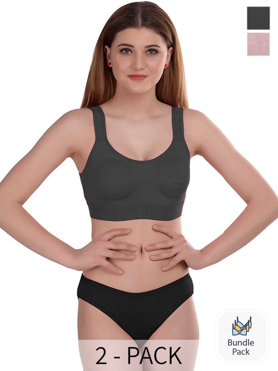

AROUSY Pack Of 2 Cotton Lingerie Sets, Black
