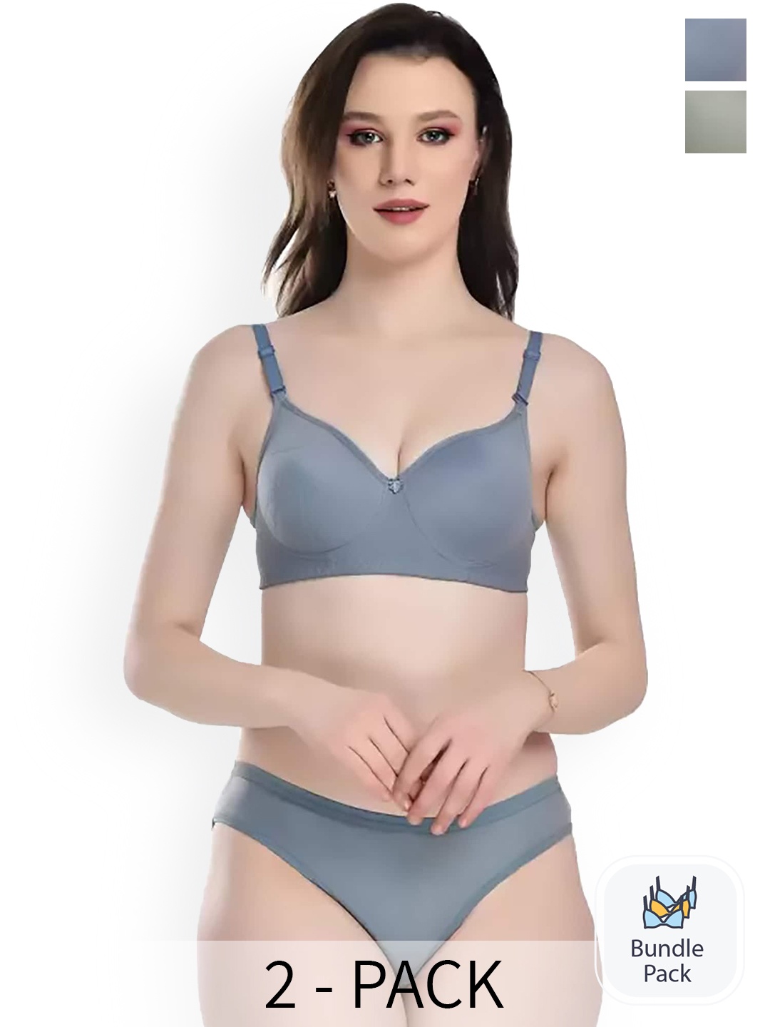 

AROUSY Pack Of 2 Cotton Lingerie Sets, Blue