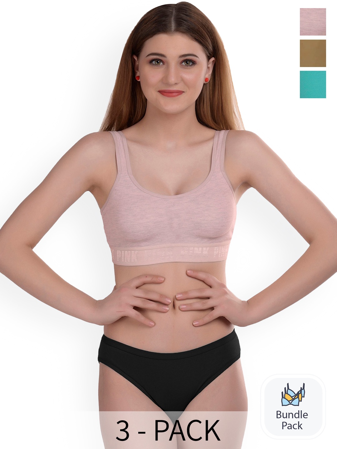 

AROUSY Pack Of 3 Cotton Lingerie Sets, Brown