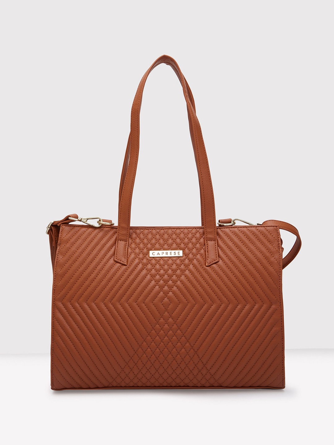 

Caprese Brown Leather Structured Shoulder Bag with Quilted