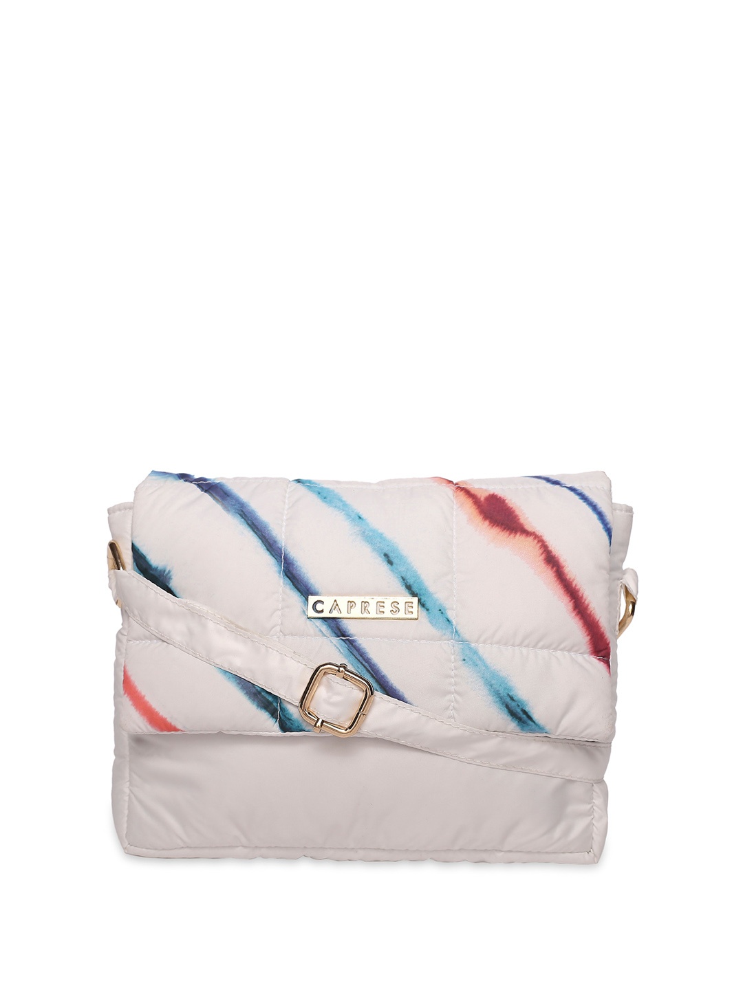 

Caprese Striped Leather Structured Sling Bag, Cream