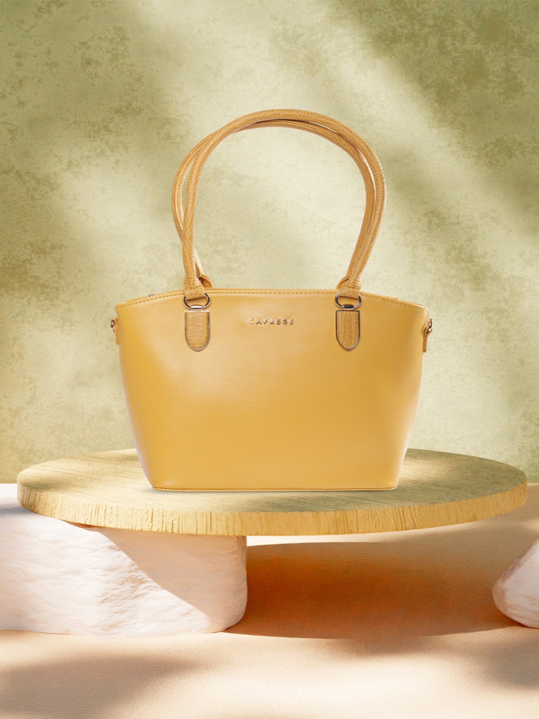 Caprese Leather Structured Shoulder Bag, Yellow
