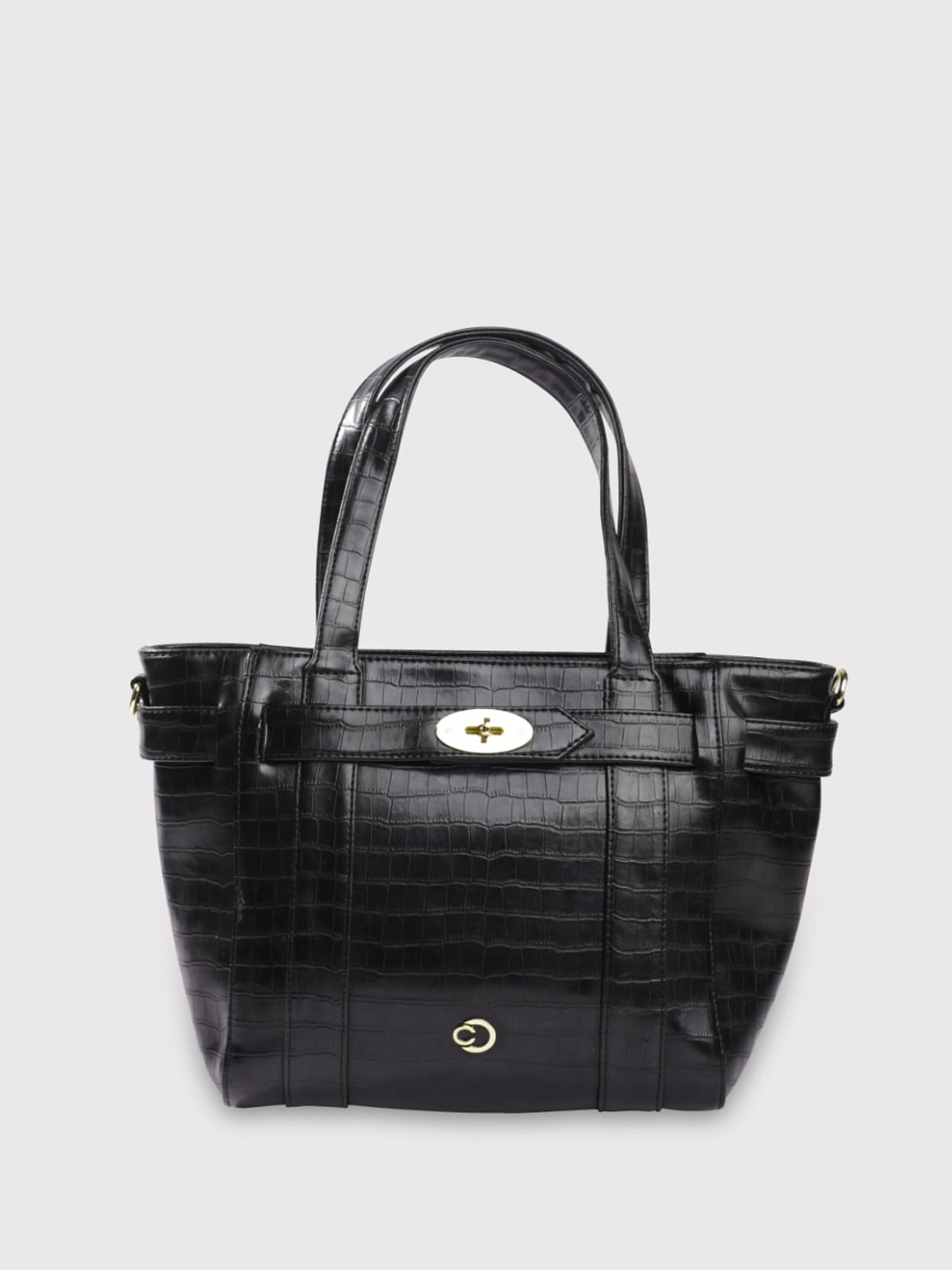 

Caprese Animal Textured Leather Structured Handheld Bag with Fringed, Black