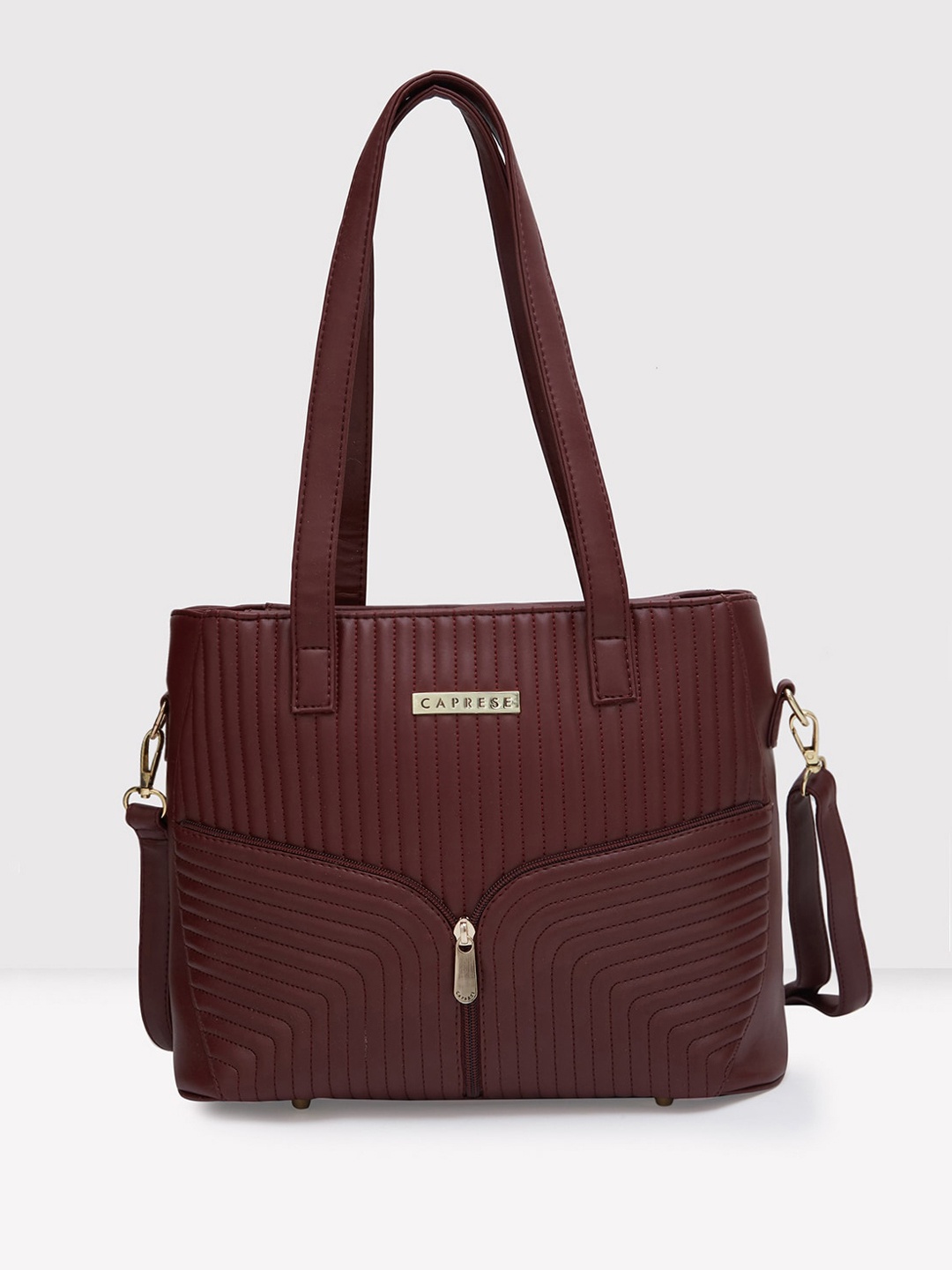

Caprese Textured Leather Structured Shoulder Bag, Burgundy