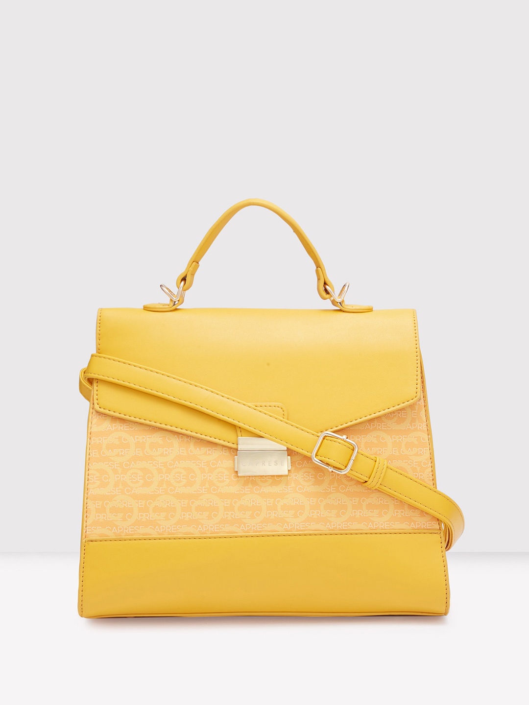 

Caprese Abstract Printed Leather Structured Satchel, Yellow