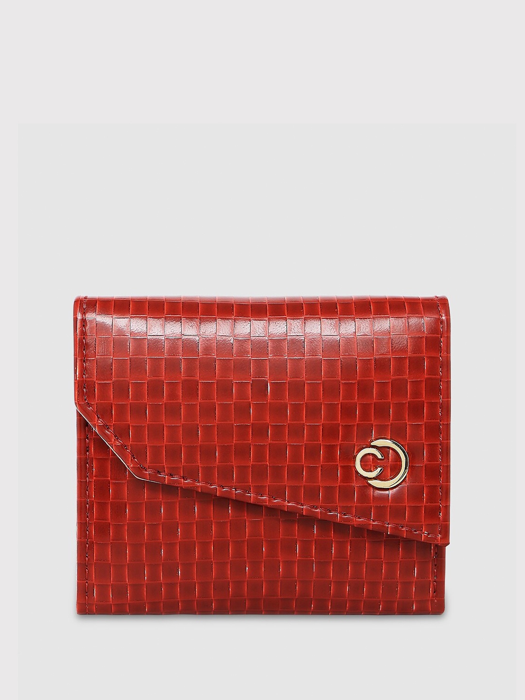 Caprese Geometric Printed Leather Three Fold Wallet, Red