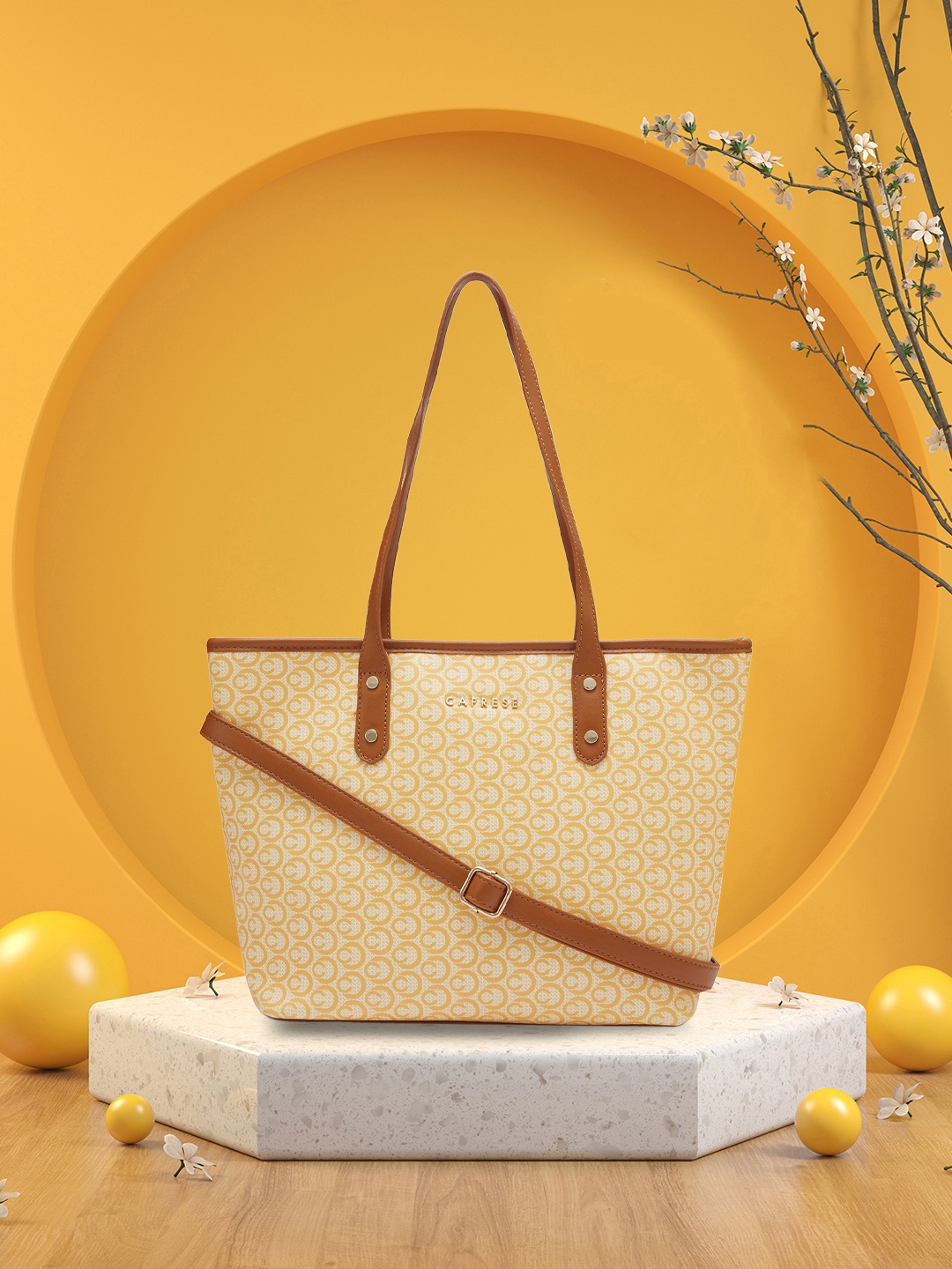 

Caprese Printed Structured Leather Handheld Bag, Cream