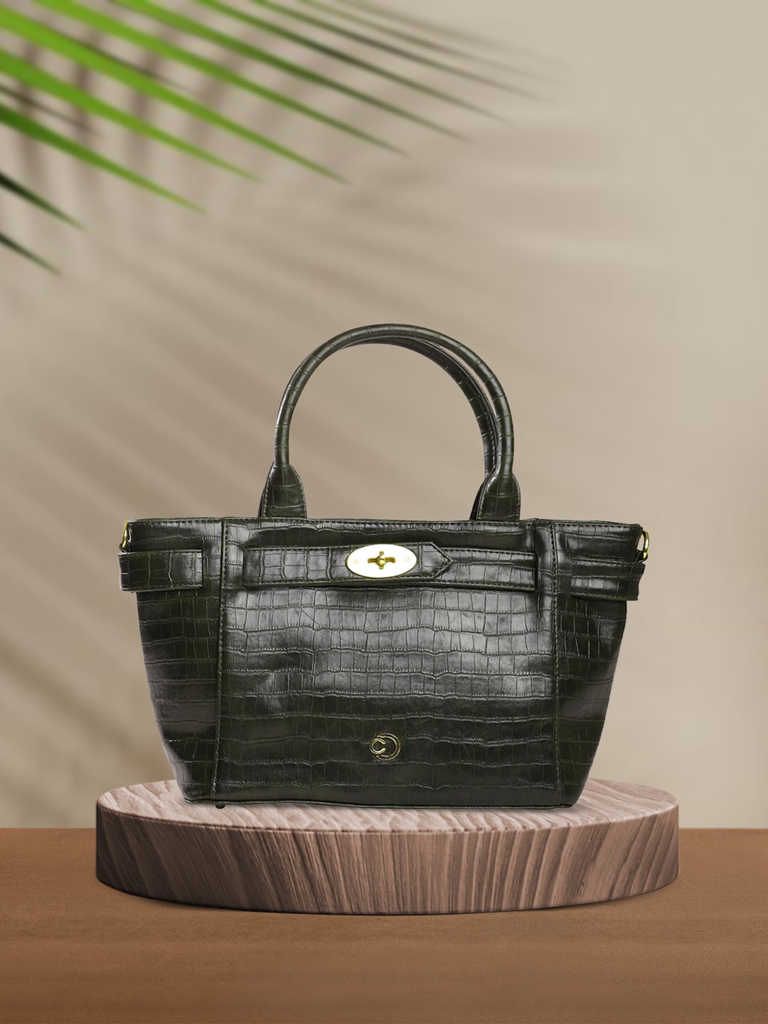 

Caprese Textured Leather Structured Handheld Bag, Green