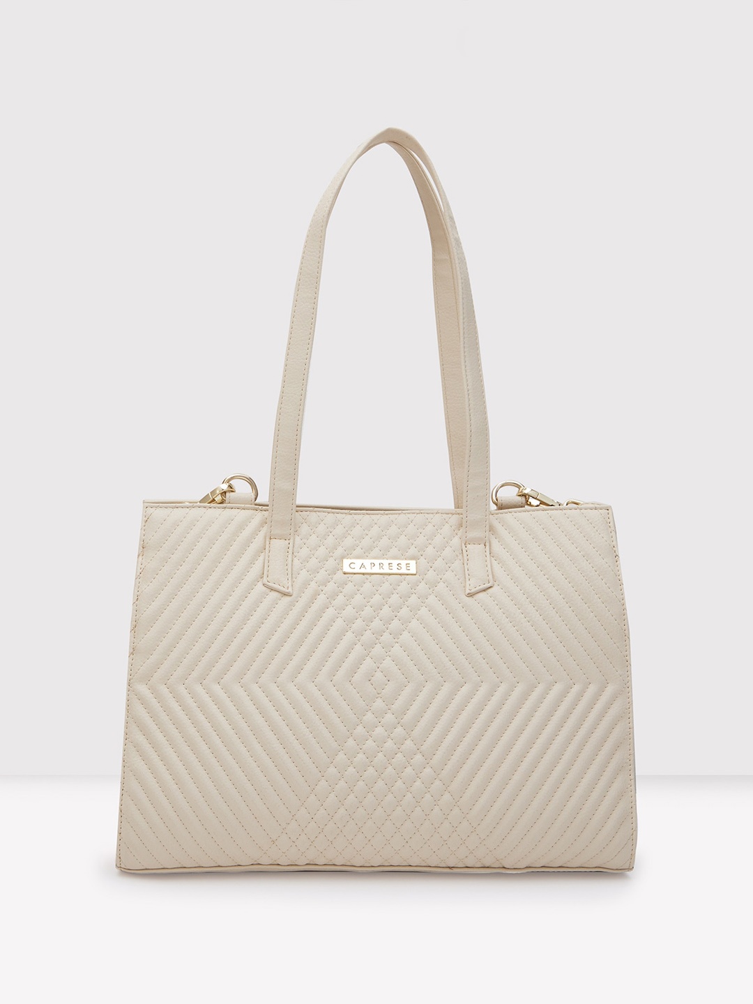 

Caprese Textured Quilted Leather Structured Shoulder Bag, Off white