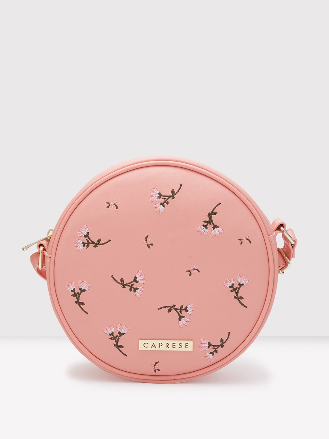

Caprese Floral Printed Leather Structured Sling Bag, Pink