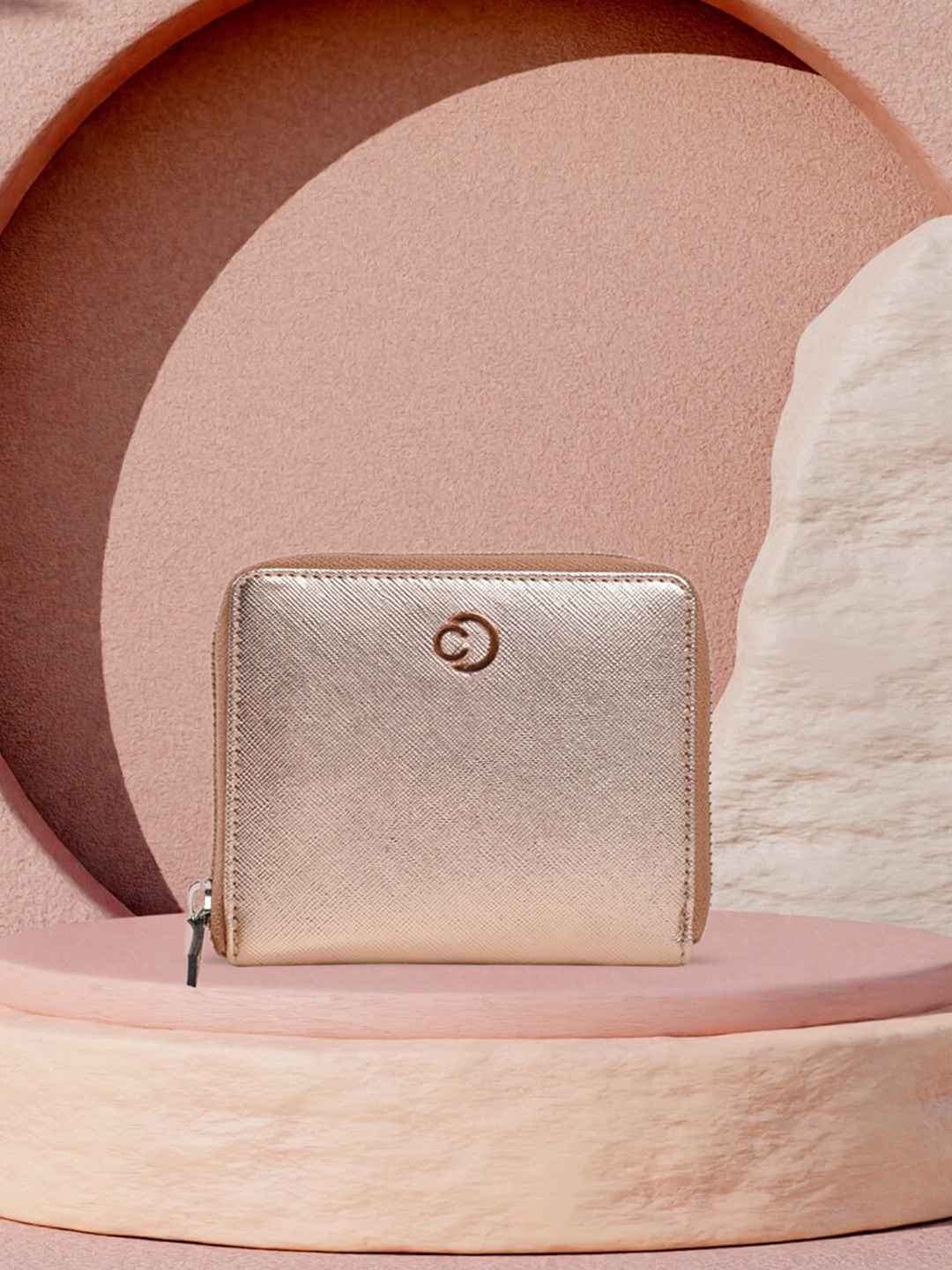 Caprese Leather Zip Around Wallet, Gold