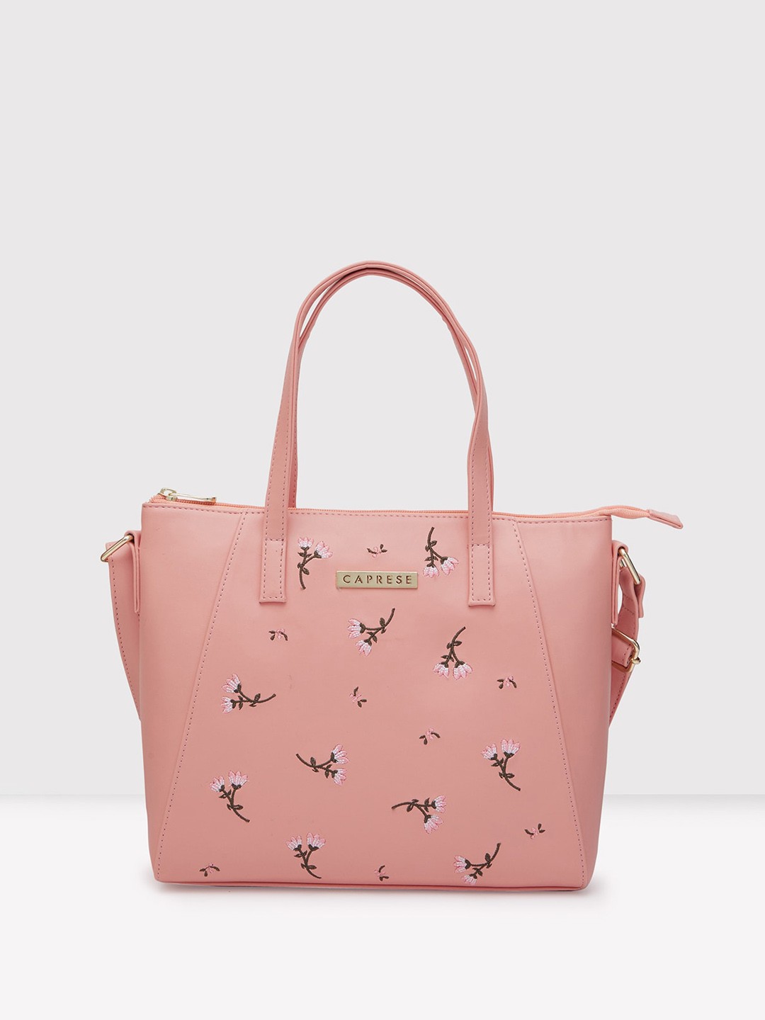 

Caprese Floral Printed Leather Structured Handheld Bag, Pink
