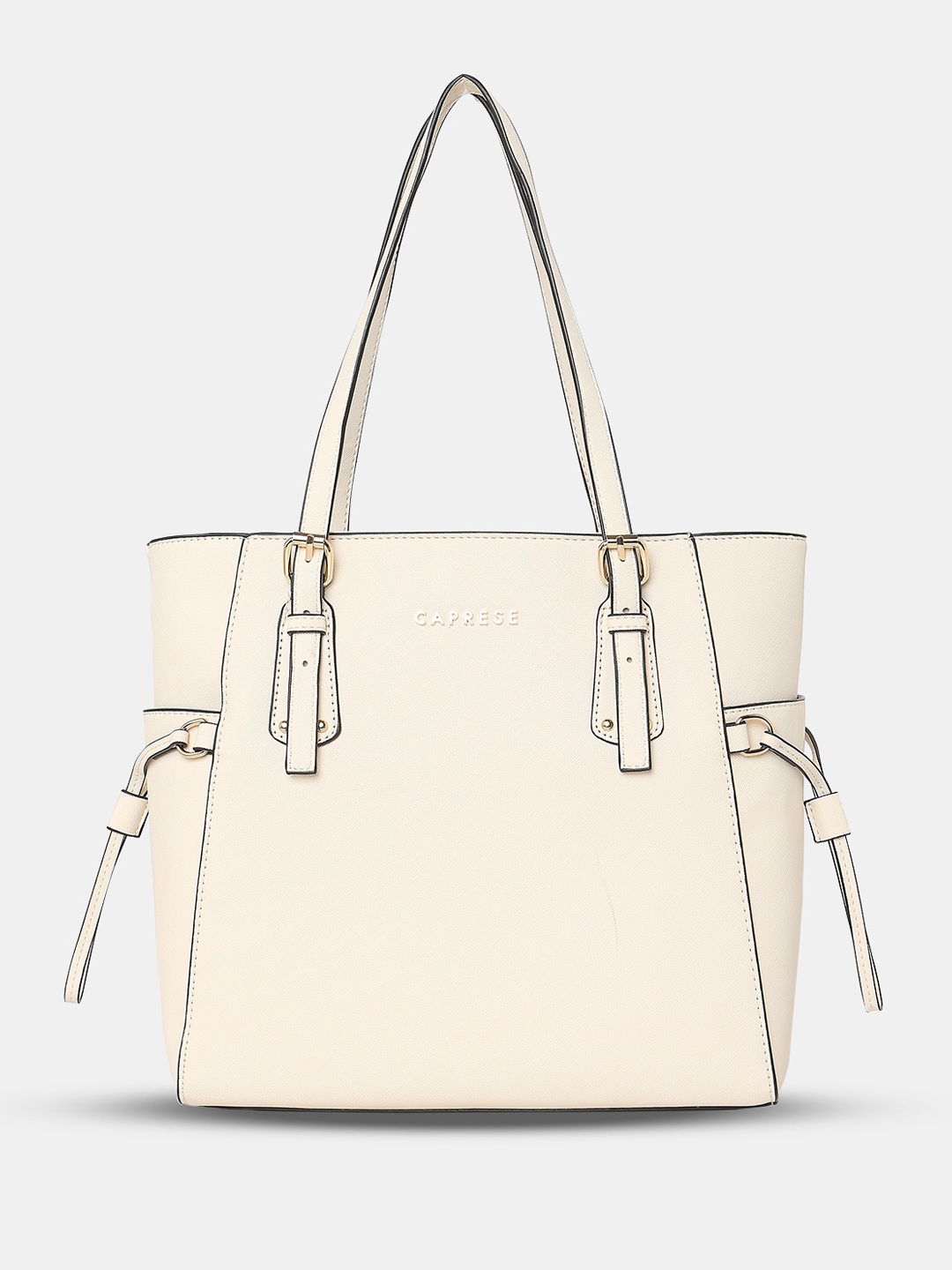 Caprese Leather Structured Shoulder Bag, Beige