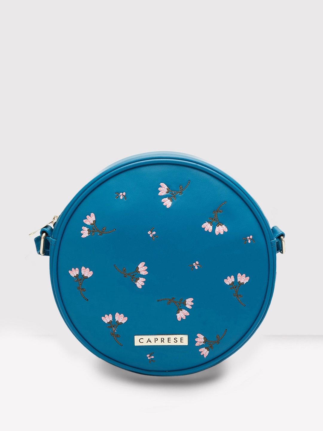 

Caprese Embroidered Leather Structured Sling Bag, Blue