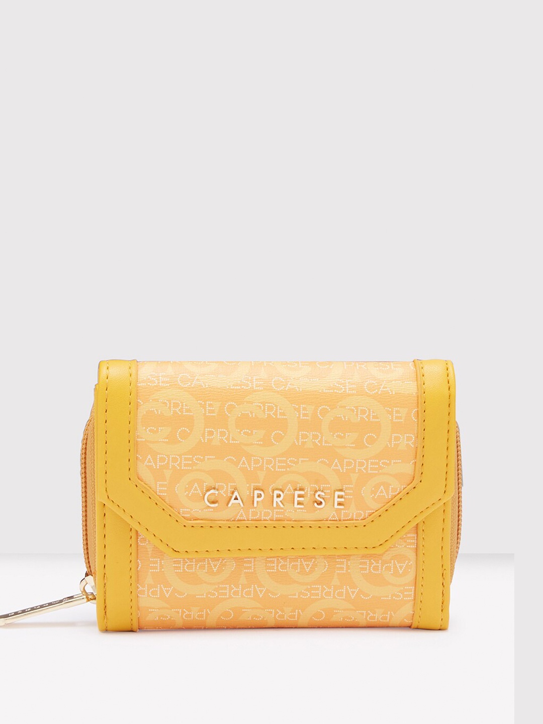 

Caprese Women Printed Leather Two Fold Wallet, Yellow