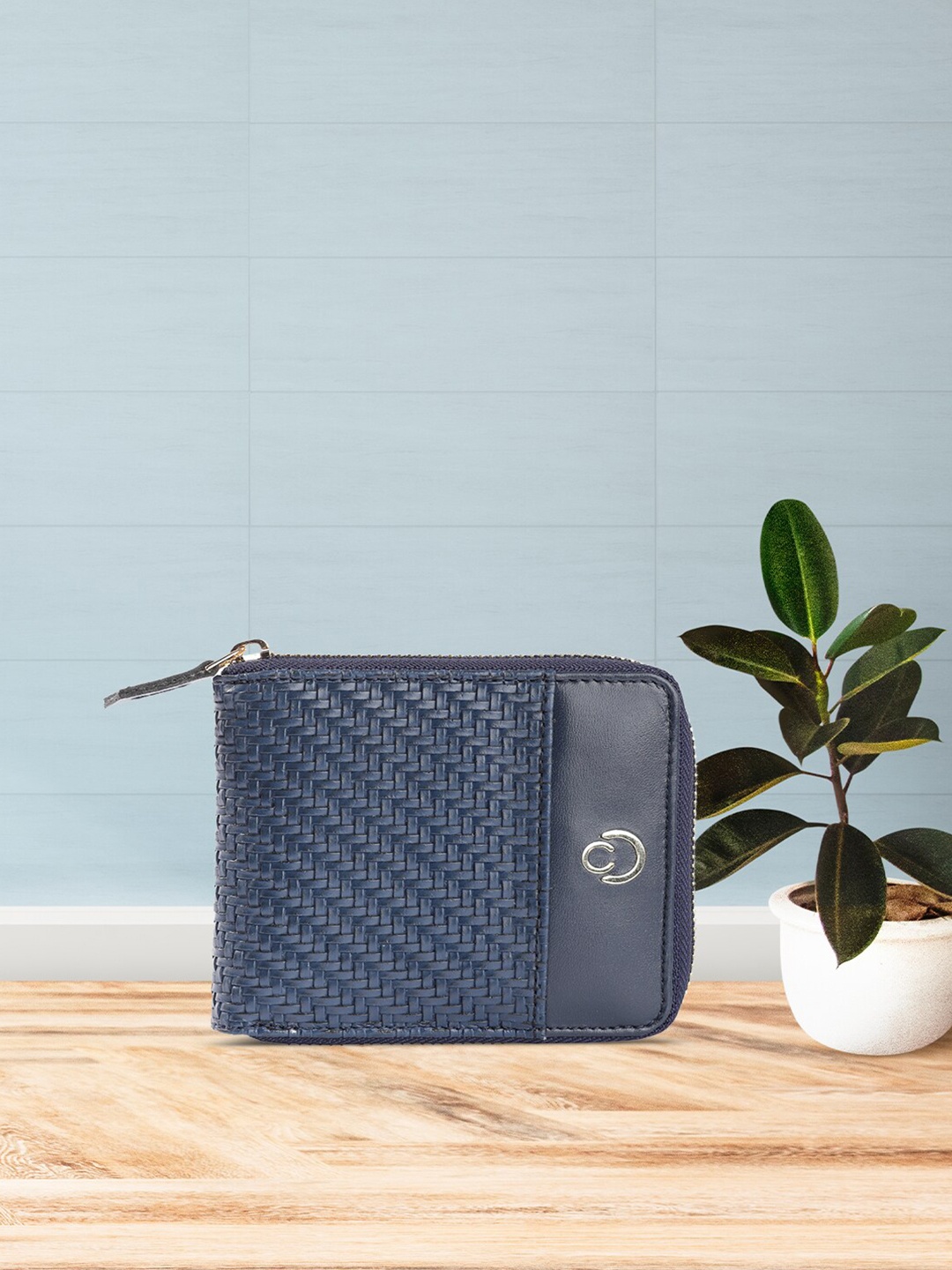 

Caprese Textured Leather Zip Around Wallet, Navy blue