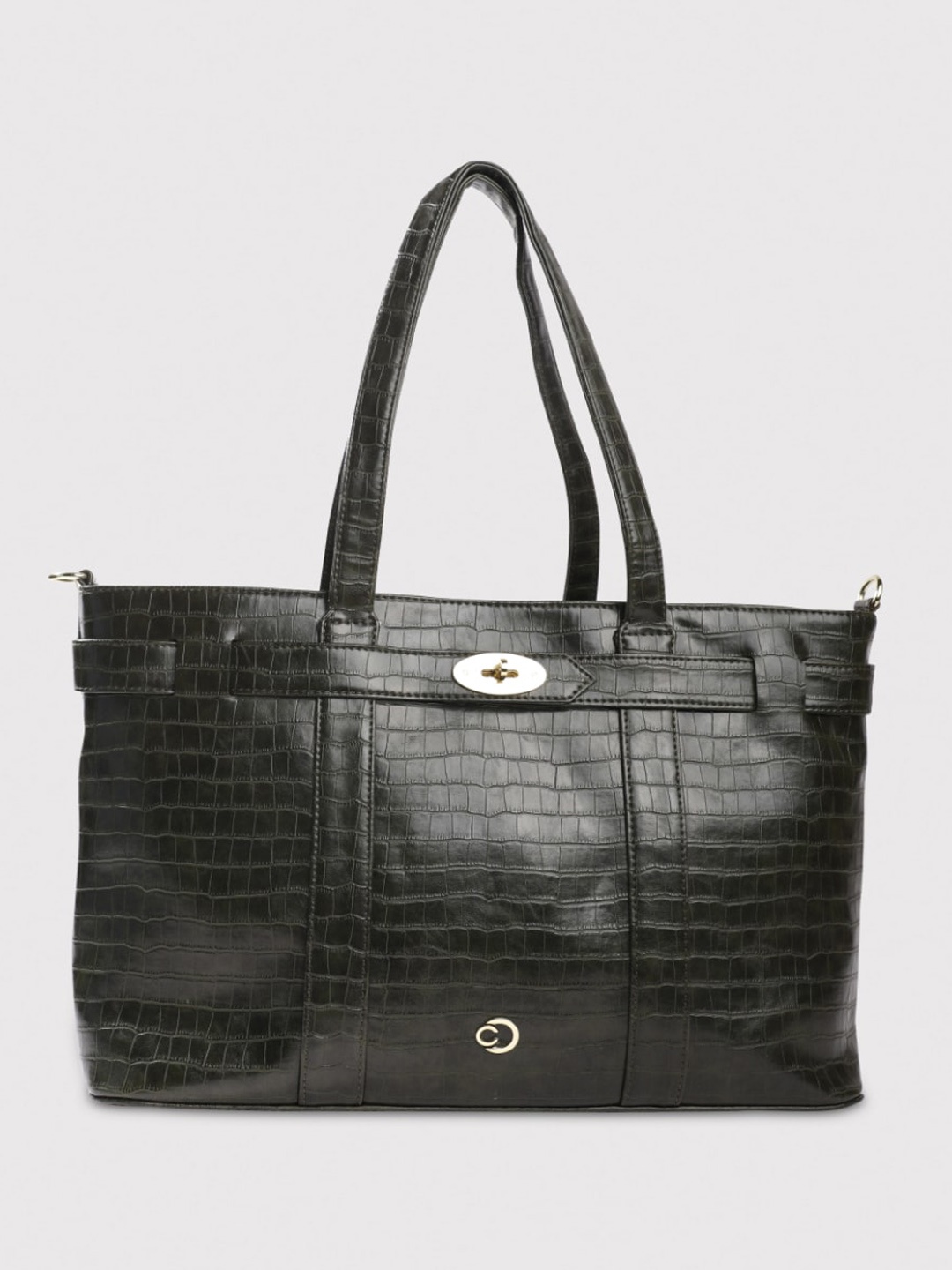 

Caprese Textured Leather Shopper Tote Bag -Up to 16 inch, Olive