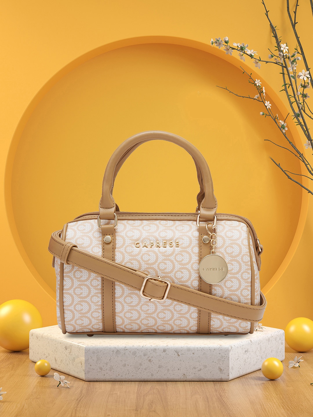 

Caprese Beige Textured Leather Structured Handheld Bag