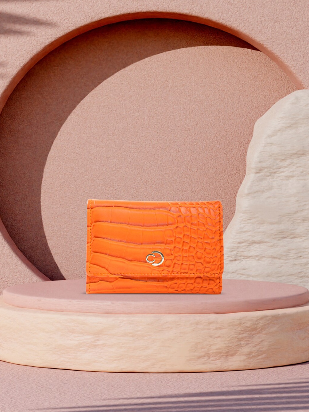 Caprese Women Leather Three Fold Wallet, Orange