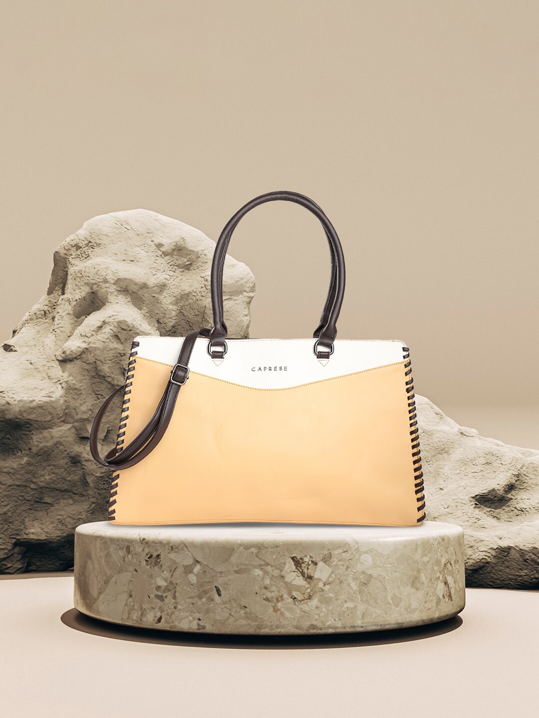 

Caprese Leather Structured Shoulder Bag, Yellow