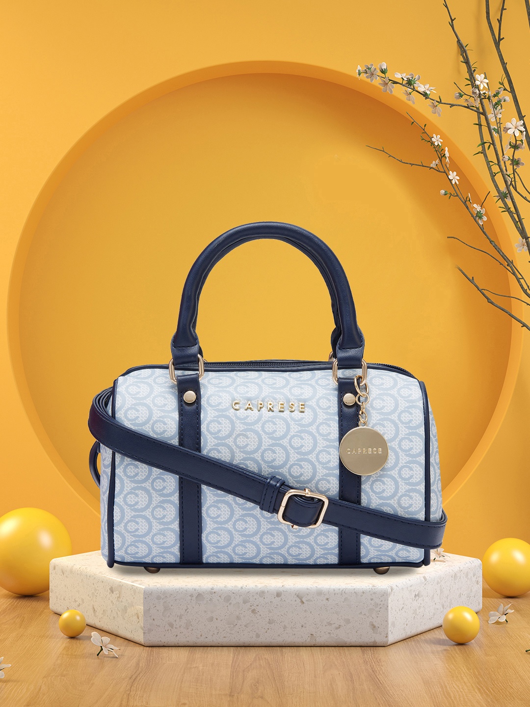 

Caprese Textured Leather Structured Satchel Bag, Navy blue